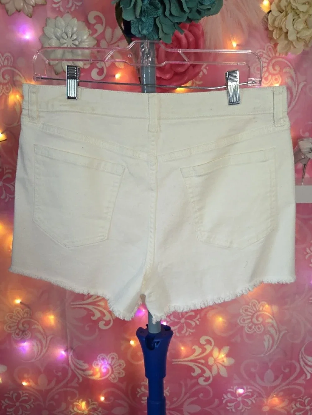No Boundaries Cream Fringed Women's Denim Shorts